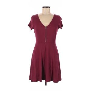 Express Mini Dress Short Sleeve Maroon V Neck